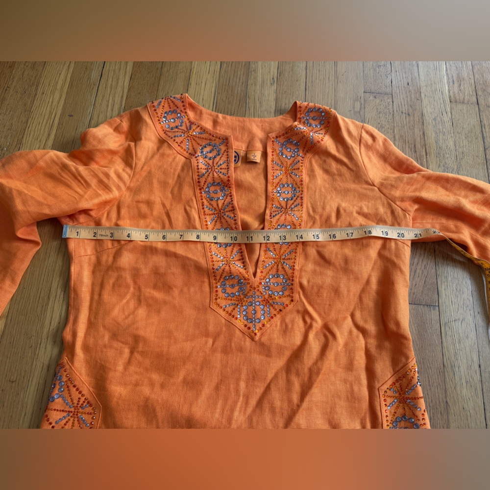Tory Burch Orange Linen Tunic w Rhinestone Detailing - Picture 6 of 7